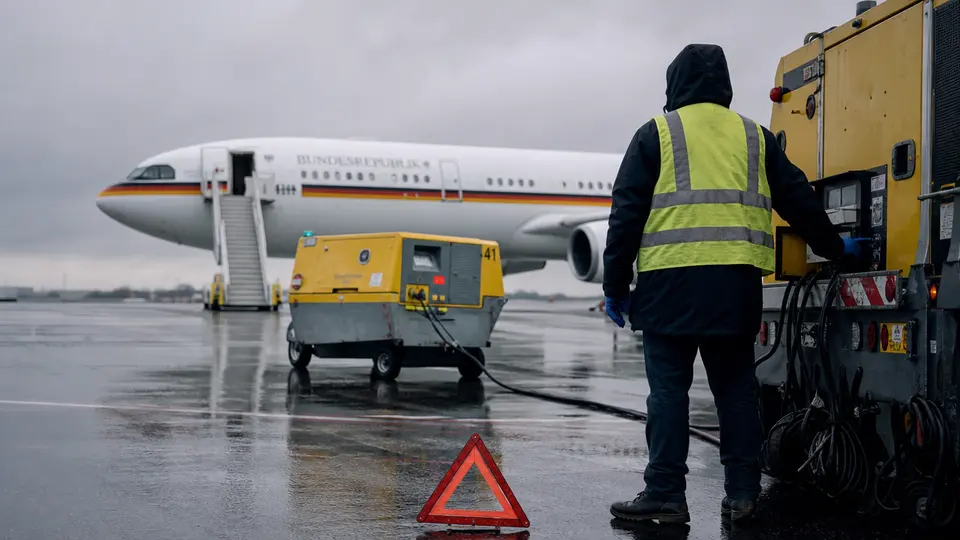 A German government aircraft on a tarmac, representative of the Flugbereitschaft fleet used by federal ministers for official travel.