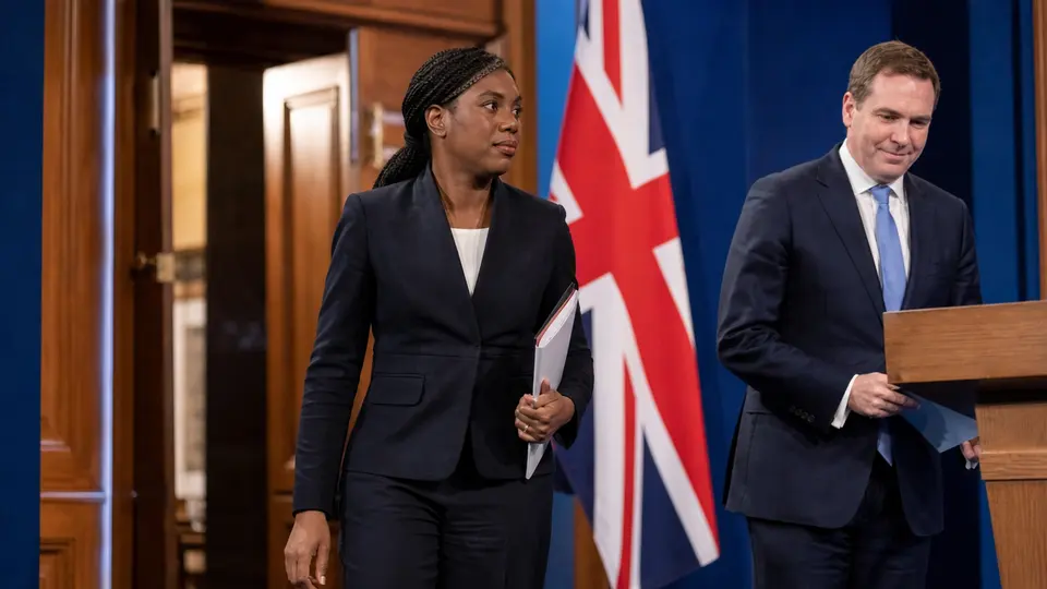 Conservative leader Kemi Badenoch at the despatch box during prime minister's questions in the House of Commons chamber.